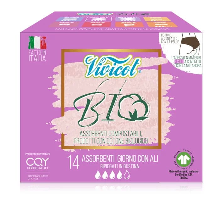 Absorbante de zi din bumbac compostabil ecologic 4 picaturi 14buc Vivicot