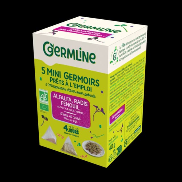 Mini germinatoare cu seminte de alfalfa, ridiche si fenicul bio 5 bucati x 8g 40g Germline