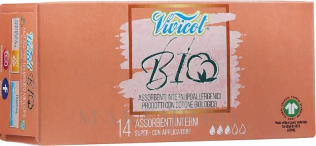 Tampoane cu aplicator din bumbac hipoalergenic ecologic 3 picaturi 14buc Vivicot