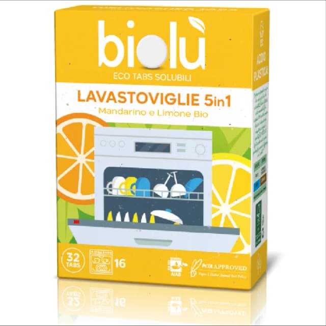 Tablete pentru masina de spalat vase 5in1 cu mandarine si lamaie ecologice 32 bucati 76g Biolu