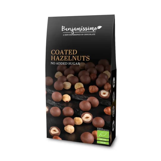 Alune de padure invelite in ciocolata cu praline bio , 60g Benjamissimo