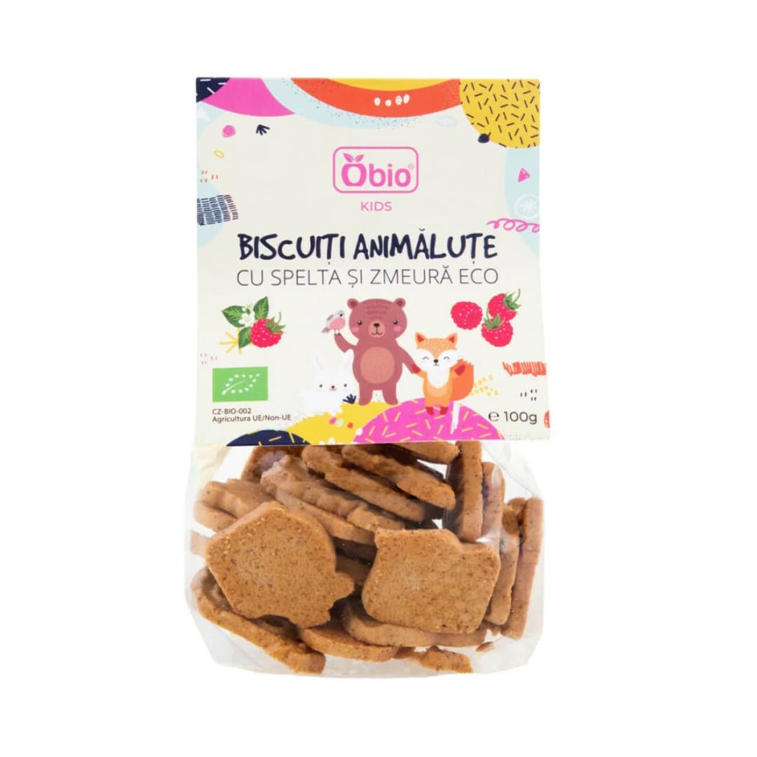 Biscuiti animalute cu spelta si zmeura bio 100g Obio