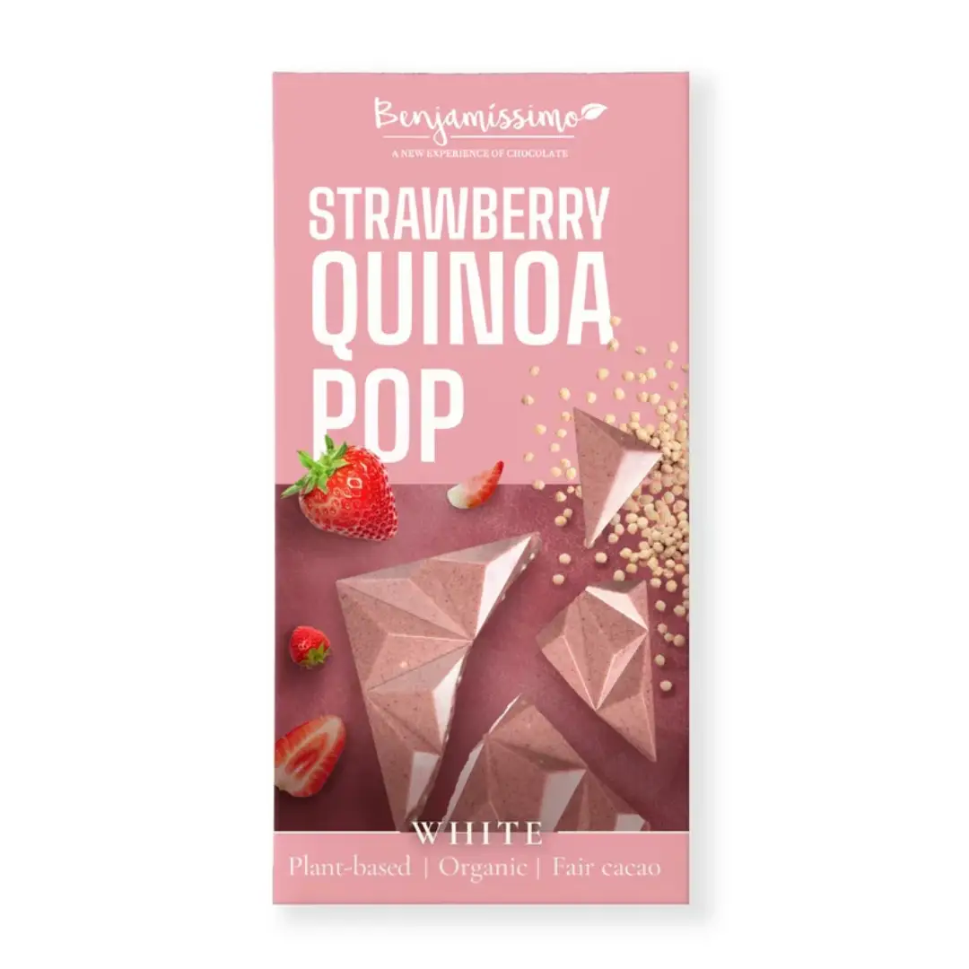 Ciocolata alba cu capsuni si quinoa bio 60g Benjamissimo
