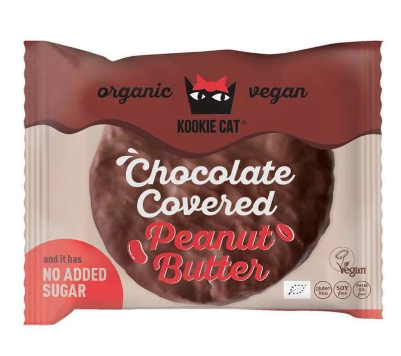 Cookie cu crema de arahide invelita in ciocolata bio 50g Kookie Cat