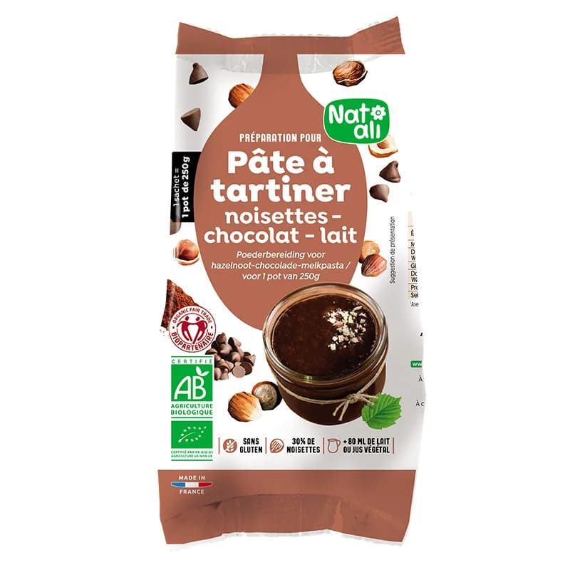 Mix pentru crema tartinabila cu alune, ciocolata si lapte bio 170g Nat-ali