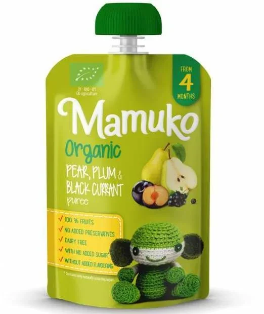 Piure de pere, prune si coacaze negre bio 4+ luni 100g Mamuko