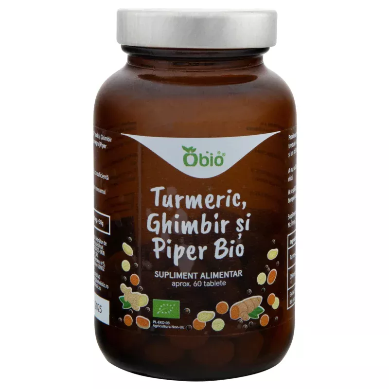 Turmeric, ghimbir si piper bio 60 tablete 30g Obio