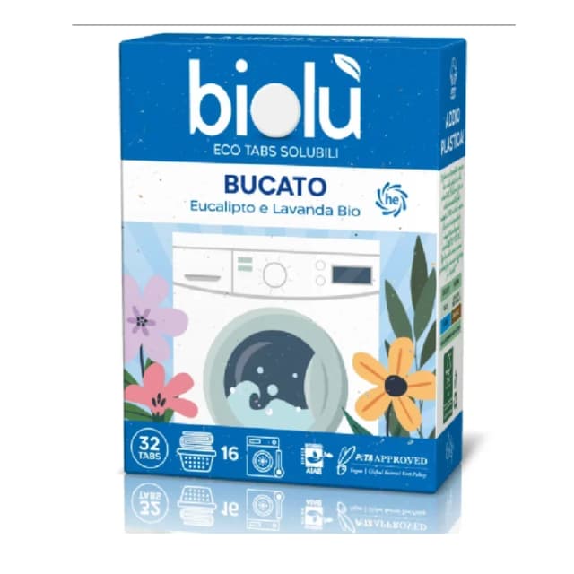 Tablete pentru masina de spalat rufe cu eucalipt si lavanda ecologice 32 bucati 76g Biolu